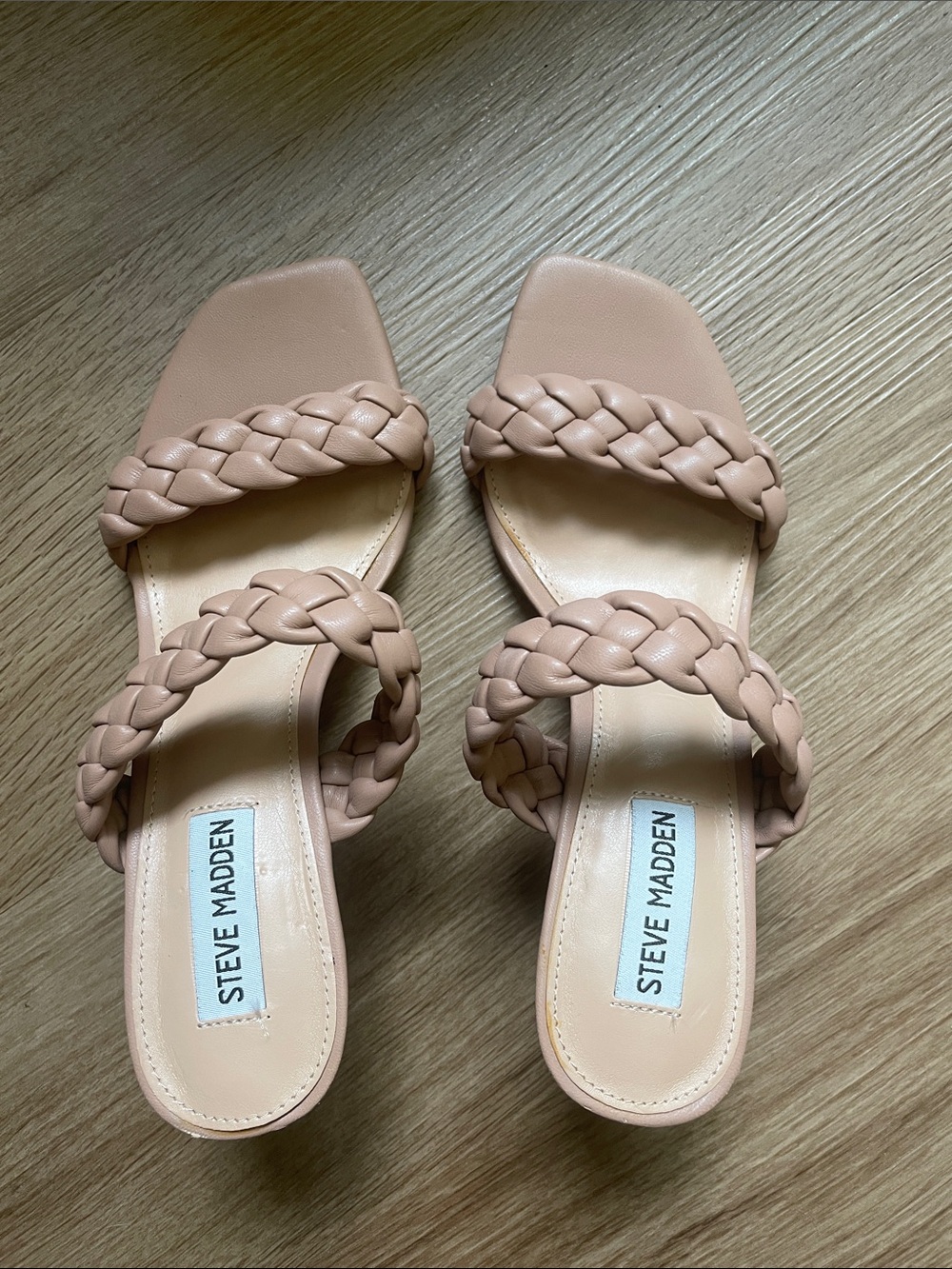 Steve Madden Braided Double-Strap Slide Sandals in Beige